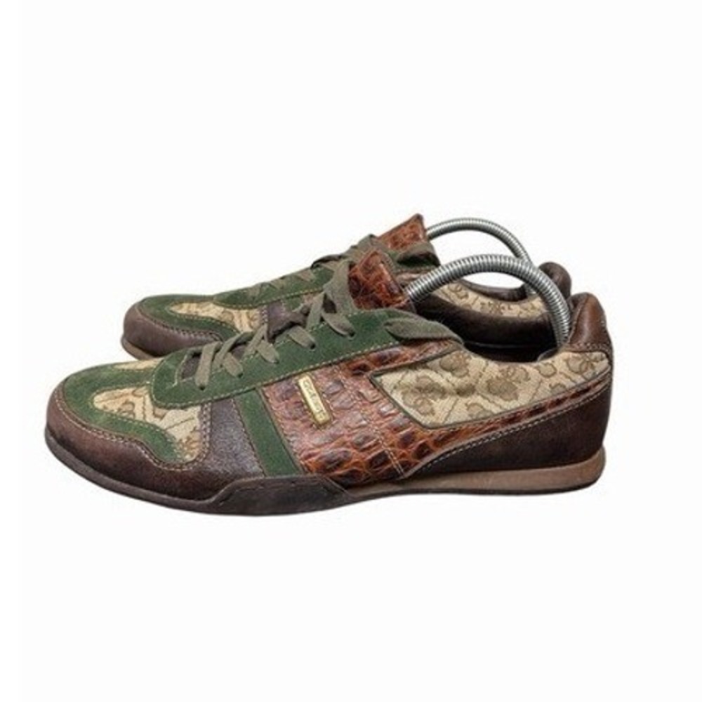Guess by Marciano Sneakers Mens 8.5 Brown Green Croc Embossed Monogram Suede EUC